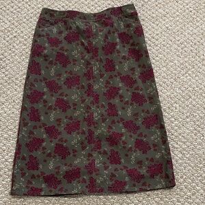 Host Pick 12/16/25 Eddie Bauer Olive and Burgundy Floral Corduroy Pencil Skirt